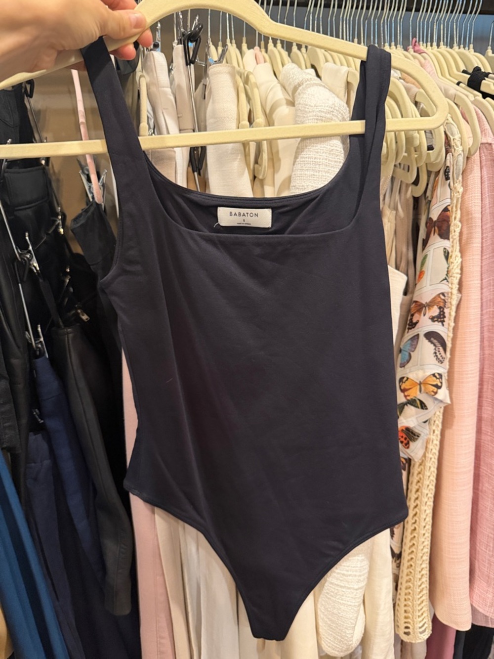 Babaton Black Square Neck Bodysuit with Wide Straps